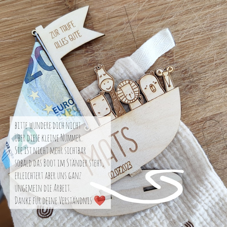 Geldgeschenk zur Geburt oder Taufe | personalisierts Geldgeschenk - Personalisierte Geschenke | Geschenkhaltig