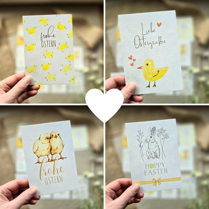 12er Osterkarten Set, Kartenset für Ostern, stilvolle Postkarten für Ostern, einzigartiges Osterkartenset - Personalisierte Geschenke | Geschenkhaltig