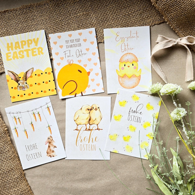 12er Osterkarten Set, Kartenset für Ostern, stilvolle Postkarten für Ostern, einzigartiges Osterkartenset - Personalisierte Geschenke | Geschenkhaltig