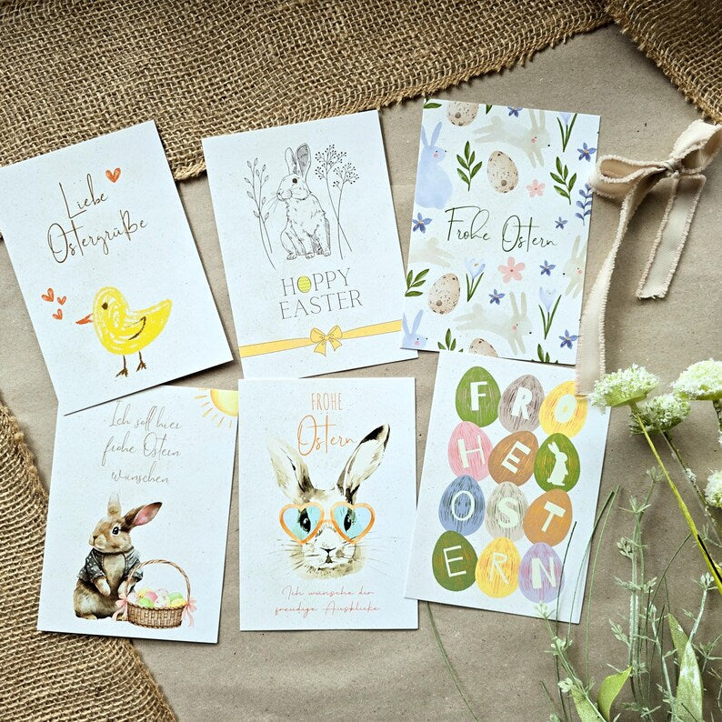 12er Osterkarten Set, Kartenset für Ostern, stilvolle Postkarten für Ostern, einzigartiges Osterkartenset - Personalisierte Geschenke | Geschenkhaltig