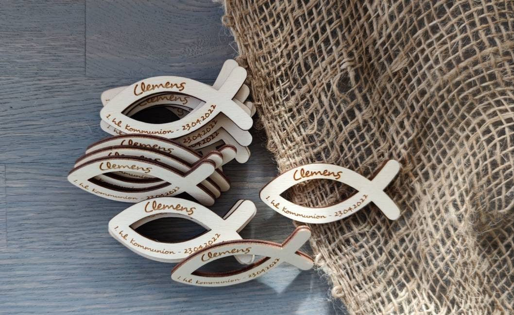Tischdeko Taufe Fisch | Kommunion | Tischdeko - Personalisierte Geschenke | Geschenkhaltig