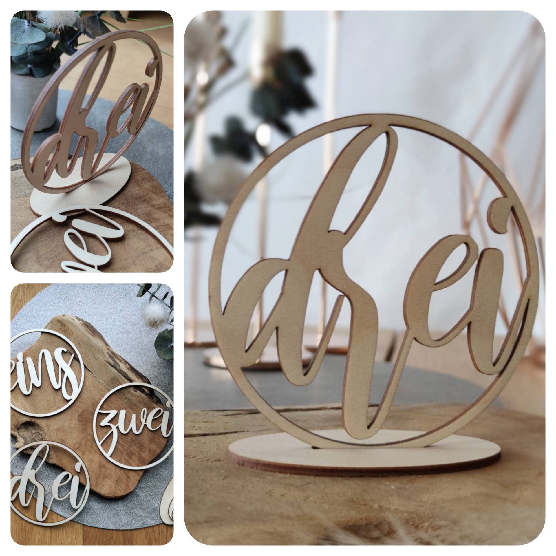 Tischnummern Holz modern Schrift