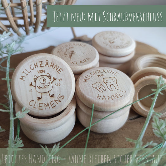 Zahndose personalisiert | Milchzahndose mit Name | 8 Motive zur Auswahl | mit SCHRAUBVERSCHLUSS - Personalisierte Geschenke | Geschenkhaltig