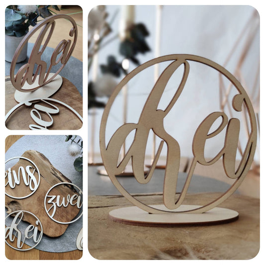 Tischnummern Holz modern Schrift