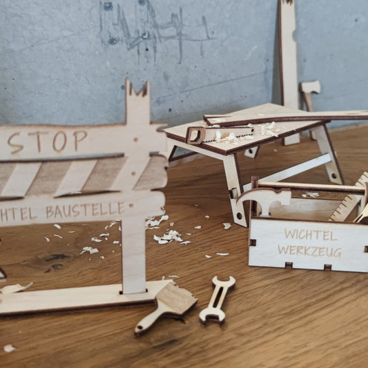 Wichtel Baustelle personalisiert | 13 teiliges Wichtel Set | Wichteltür Zubehör - Personalisierte Geschenke | Geschenkhaltig